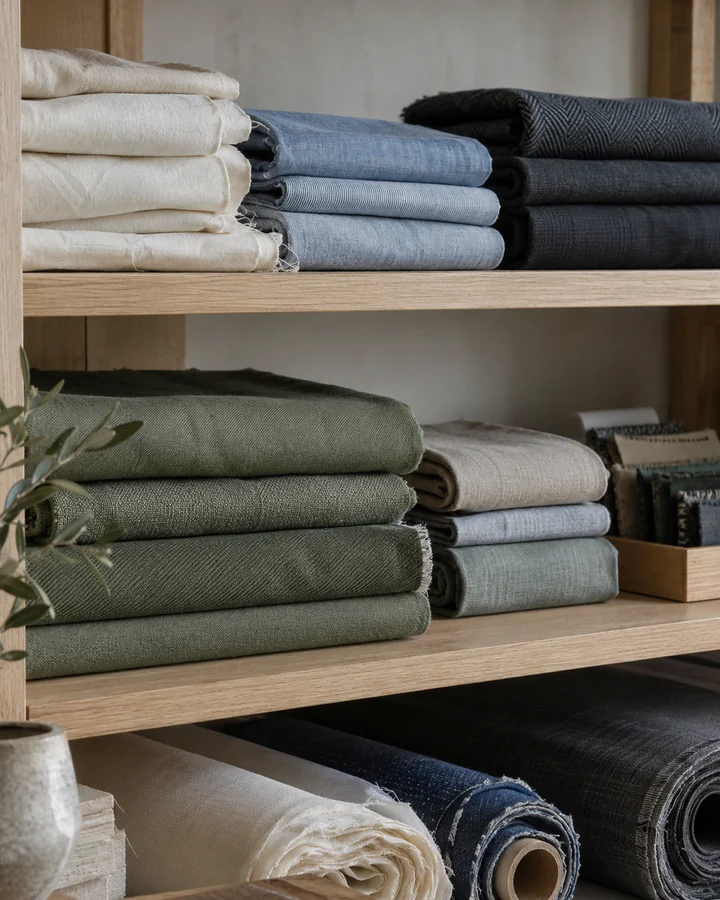 Folded fabrics on shelves